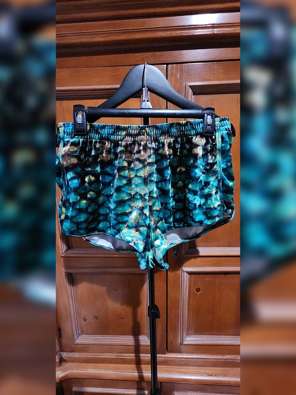Jolyn Clothing Teal and Black Scaled Athletic Shorts